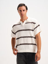 Textured Striped Polo V-Neck Knitwear