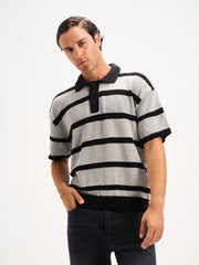 Textured Polo Buttoned Knitwear