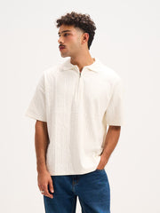 Basic Textured Polo Quarter Zipper T-shirt