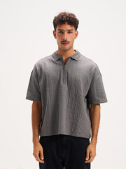 Basic Textured Polo Quarter Zipper T-shirt