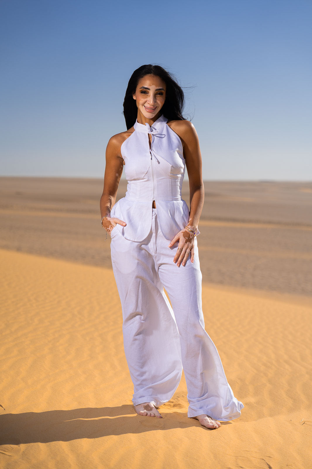 RUFFLE HIGH NECK LINEN VEST