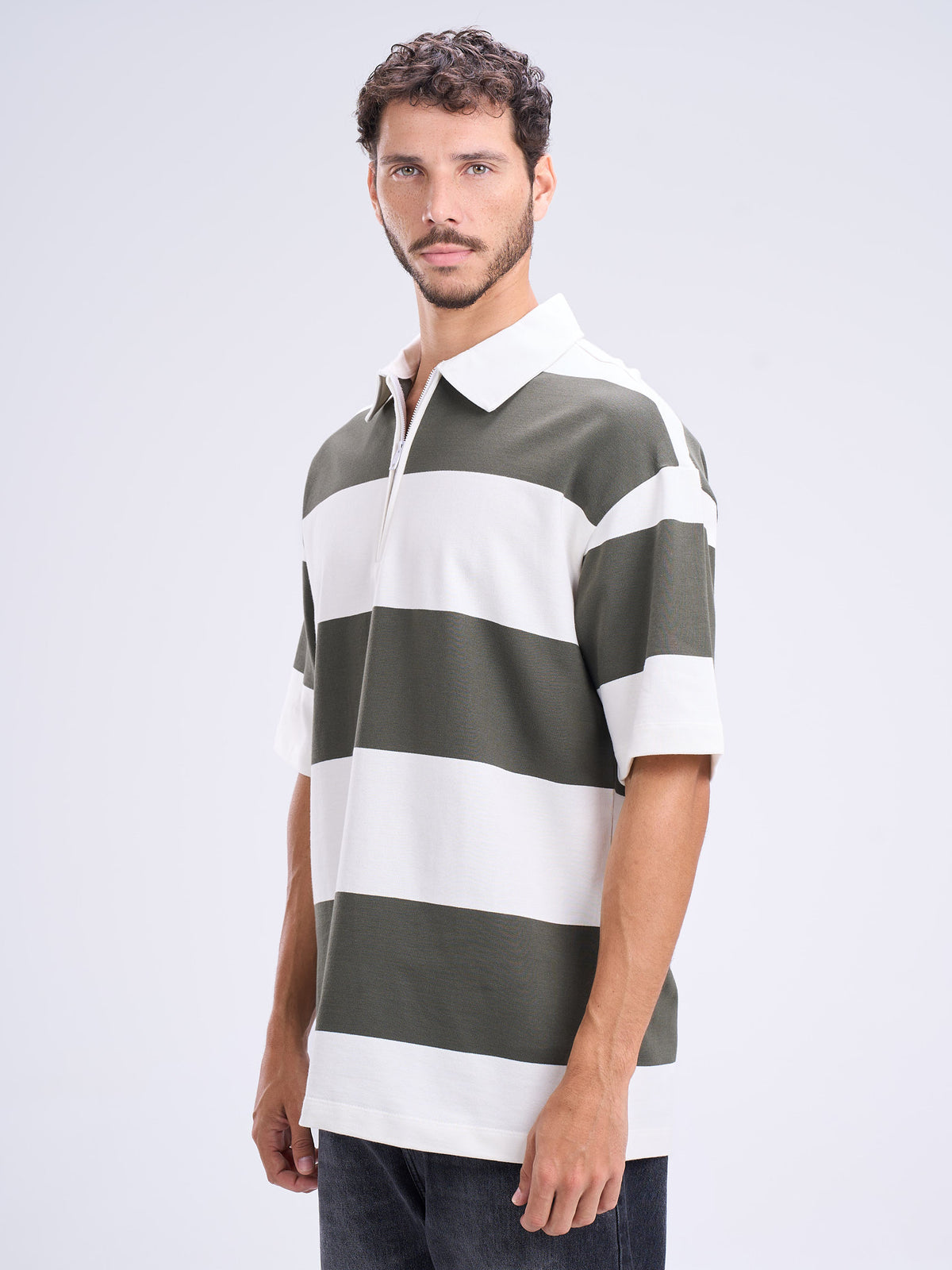 Stripped Quarter Zipper Polo