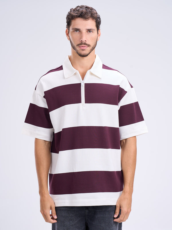 Stripped Quarter Zipper Polo