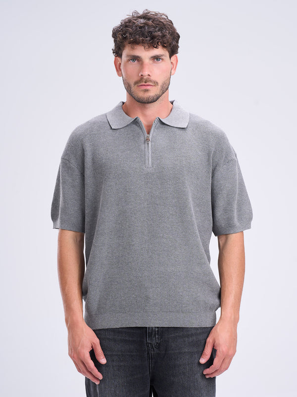 Basic Polo Quarter Zipper Knitwear